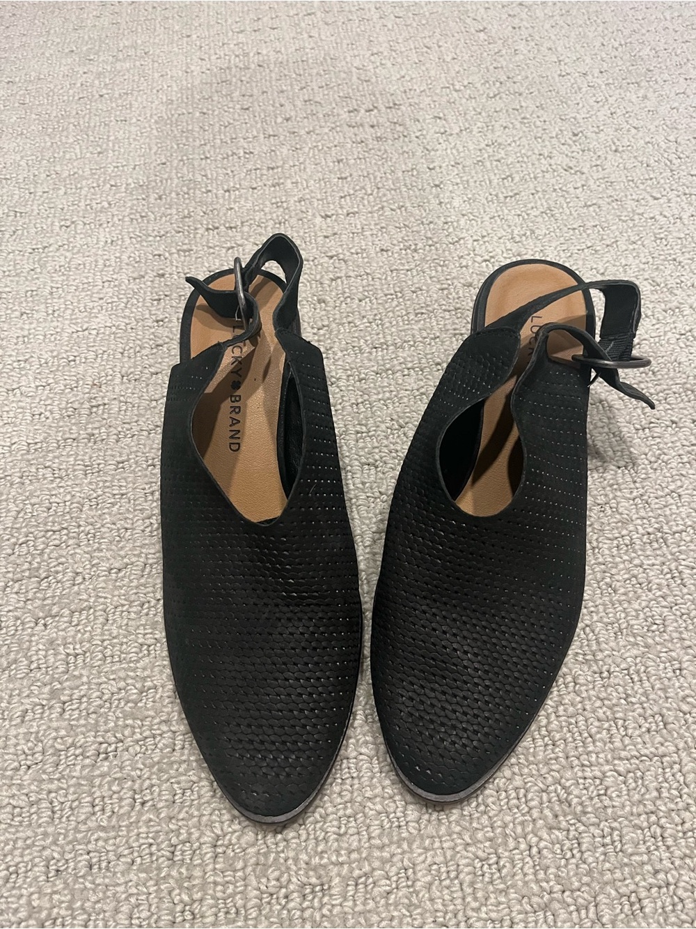 Lucky Brand Black Perforated Slingback Mules